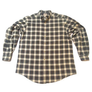 LL Bean Plaid Button Up Long Sleeve Shirt Mens Large Blue Green‎ 100% Cotton